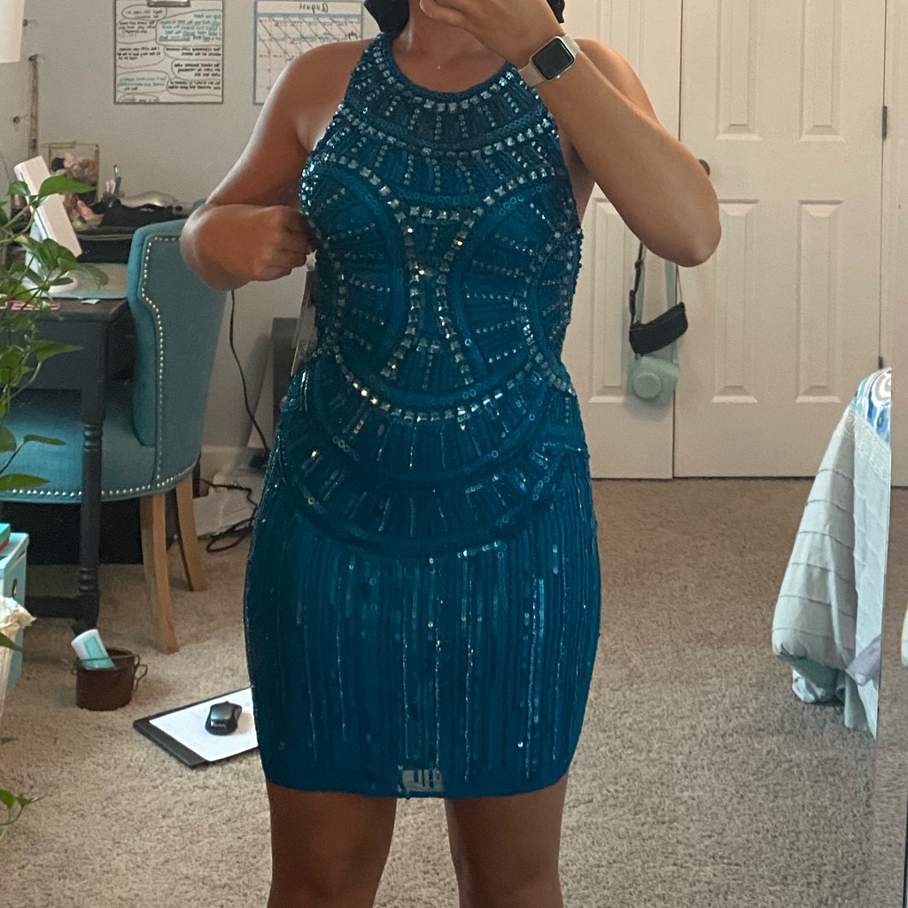 Blue Beaded Formal Dress